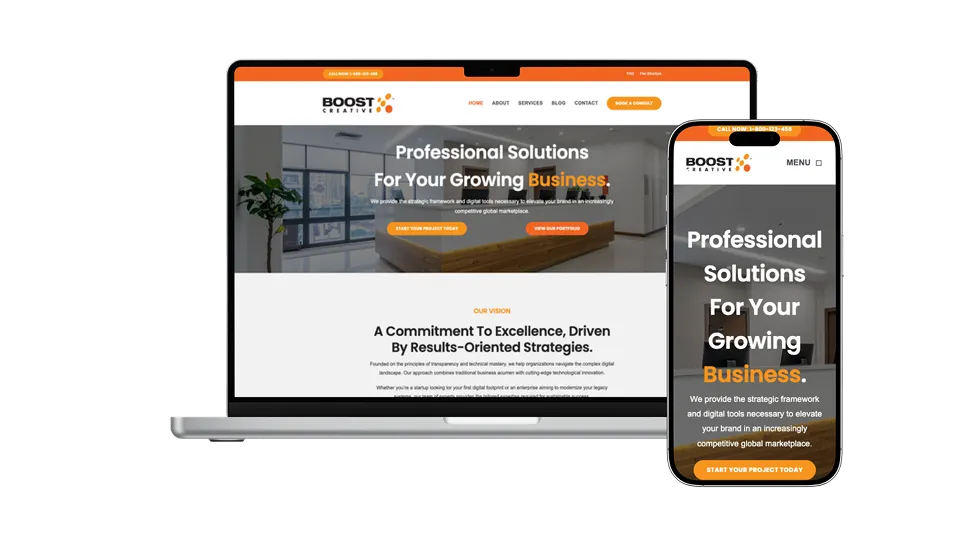 Example website shown across desktop and mobile devices