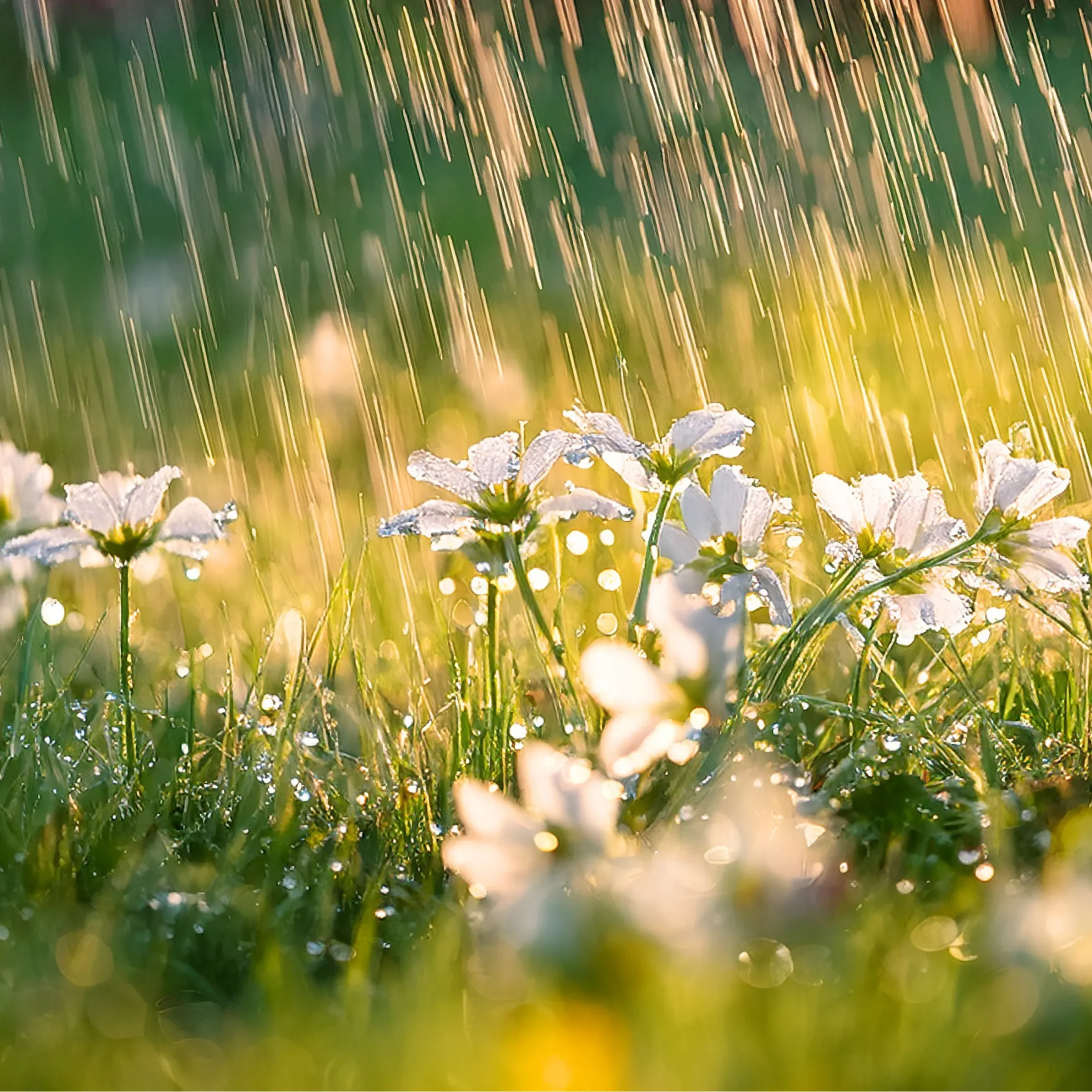 Spring rain triggering pest swarming activity in grass and flowers