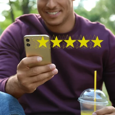 Customer leaving a five-star review for a local franchise business